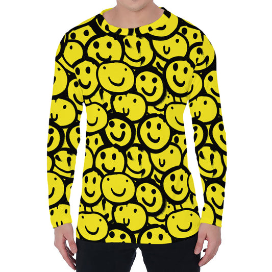 Graffiti Happy Emoji Pattern Print Men's Long Sleeve T-Shirt