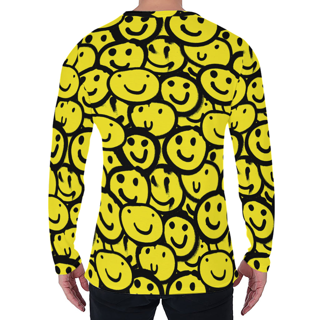 Graffiti Happy Emoji Pattern Print Men's Long Sleeve T-Shirt