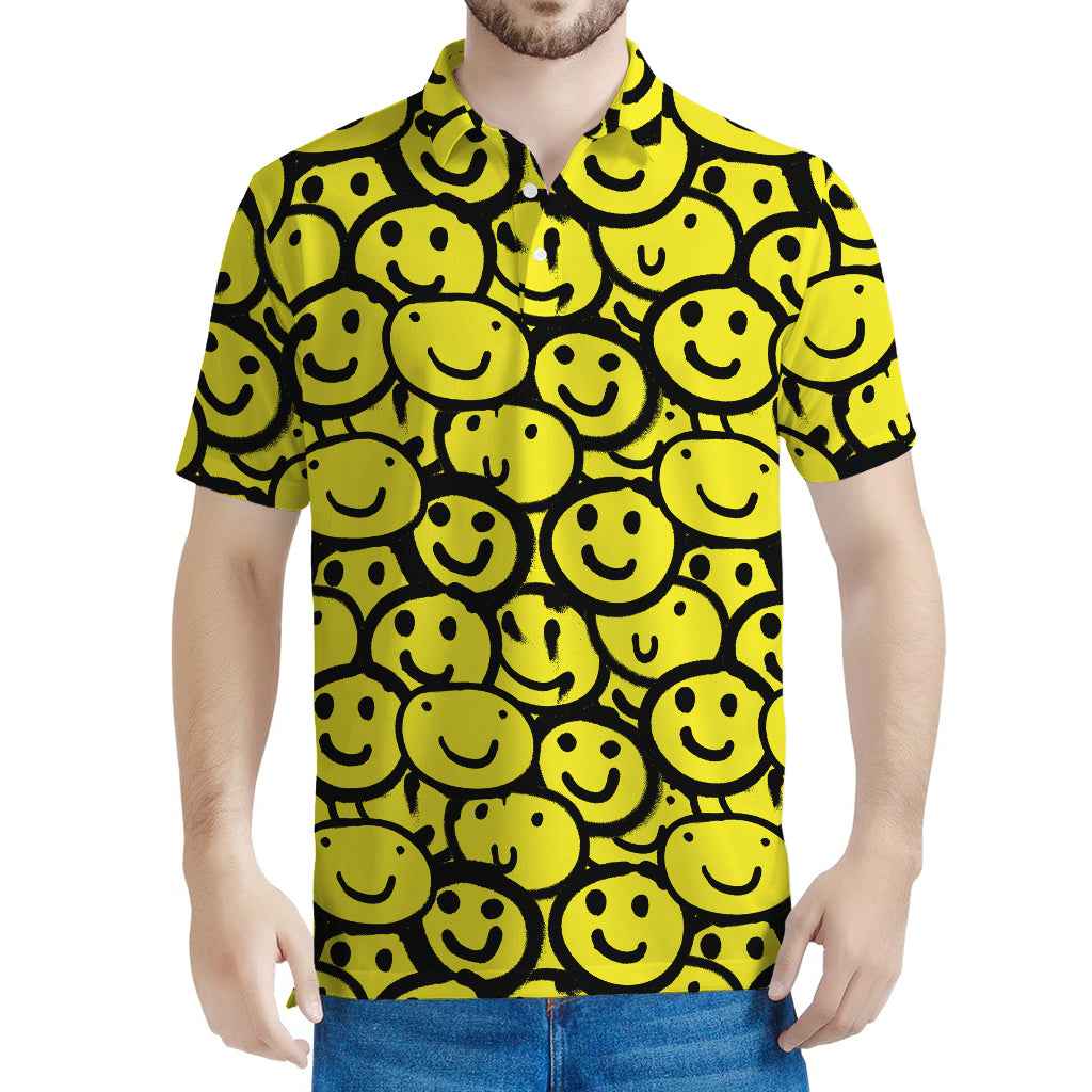 Graffiti Happy Emoji Pattern Print Men's Polo Shirt