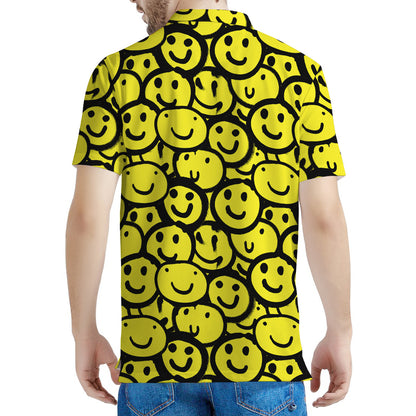 Graffiti Happy Emoji Pattern Print Men's Polo Shirt