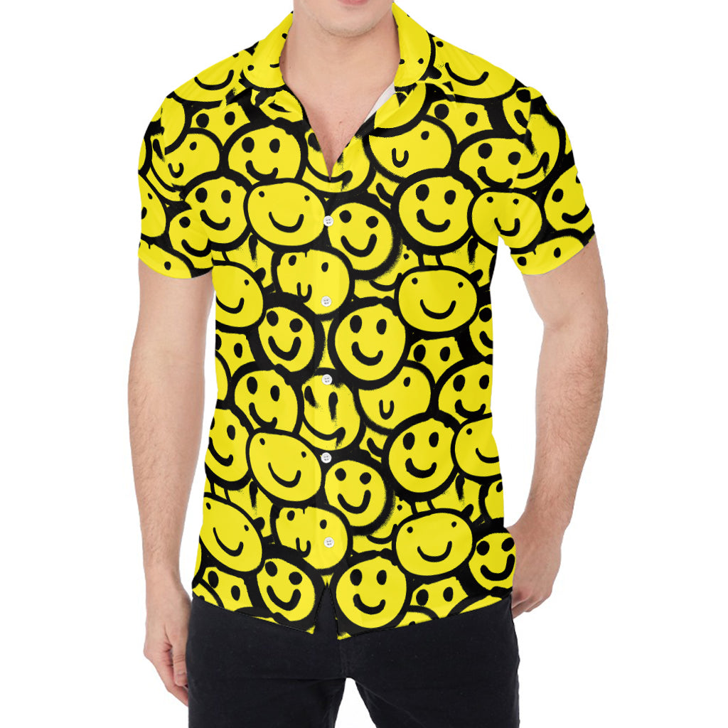 Graffiti Happy Emoji Pattern Print Men's Shirt