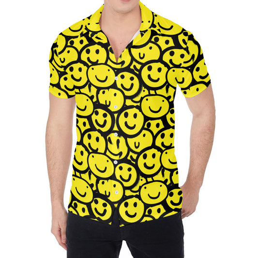Graffiti Happy Emoji Pattern Print Men's Shirt