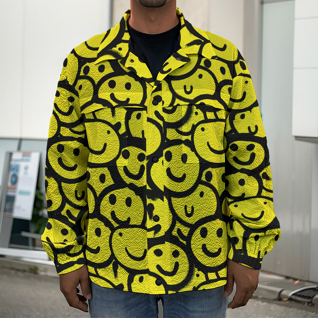 Graffiti Happy Emoji Pattern Print Men's Shirt Jacket