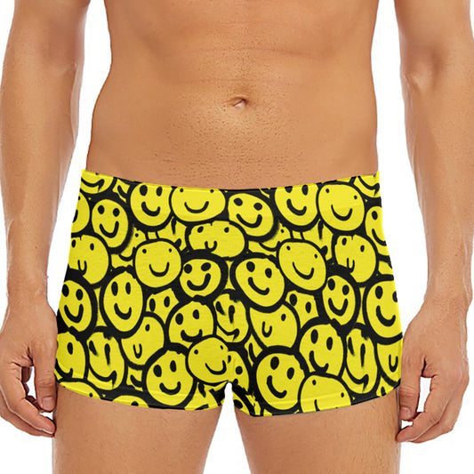Graffiti Happy Emoji Pattern Print Men's Short Boxer Briefs