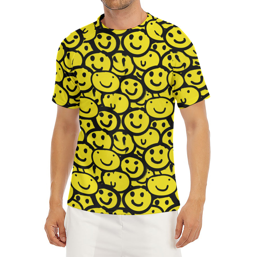 Graffiti Happy Emoji Pattern Print Men's Short Sleeve Rash Guard