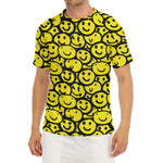 Graffiti Happy Emoji Pattern Print Men's Short Sleeve Rash Guard