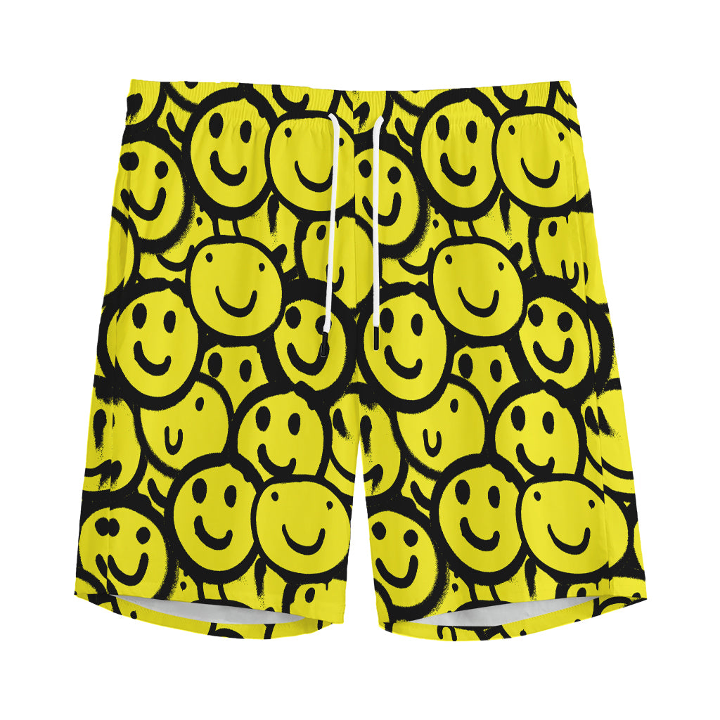 Graffiti Happy Emoji Pattern Print Men's Sports Shorts