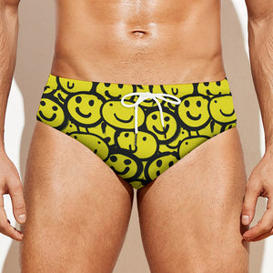 Graffiti Happy Emoji Pattern Print Men's Swim Briefs