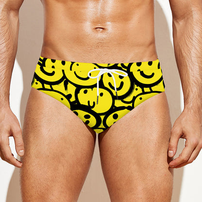 Graffiti Happy Emoji Pattern Print Men's Swim Briefs