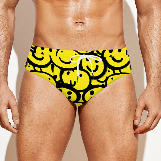 Graffiti Happy Emoji Pattern Print Men's Swim Briefs