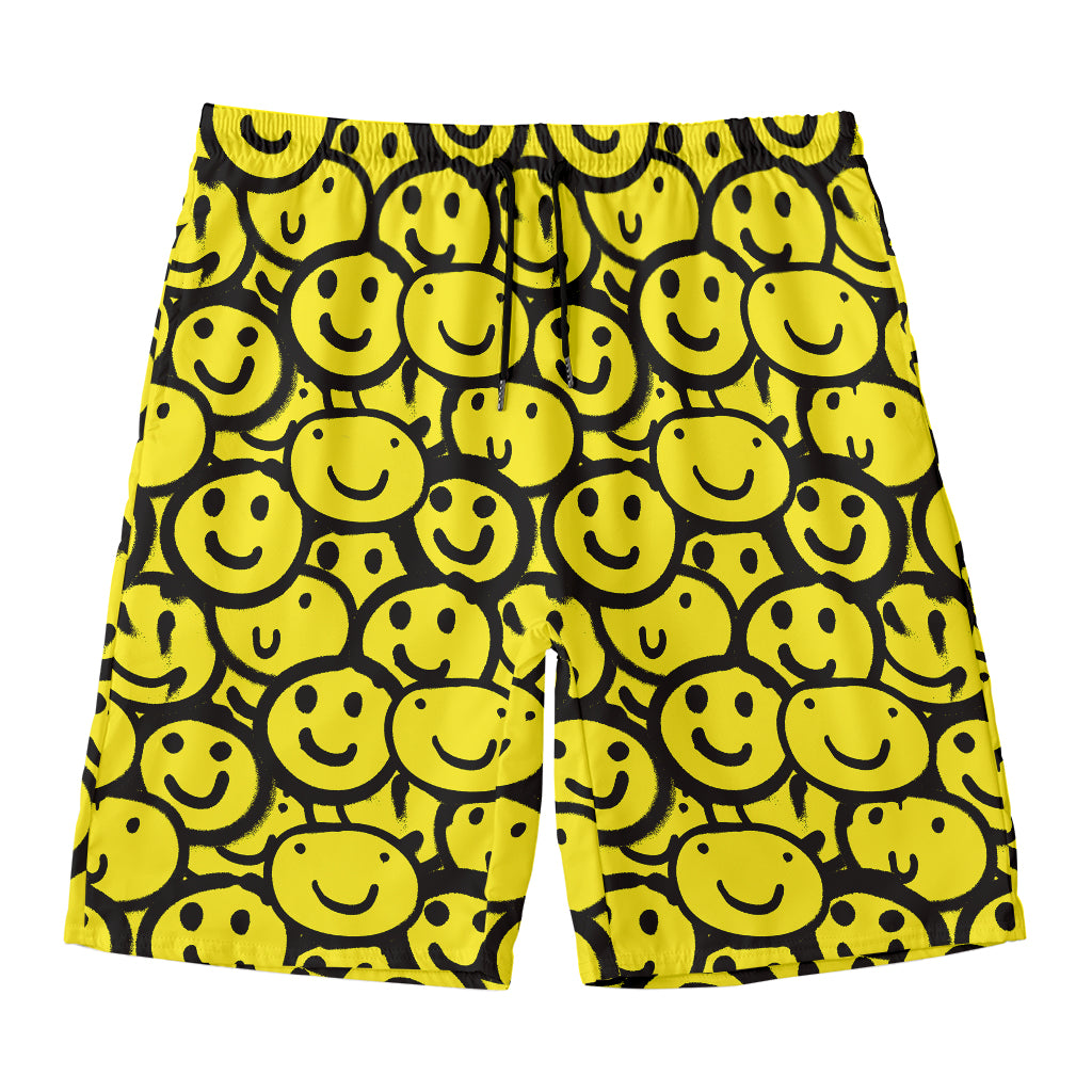 Graffiti Happy Emoji Pattern Print Men's Swim Trunks