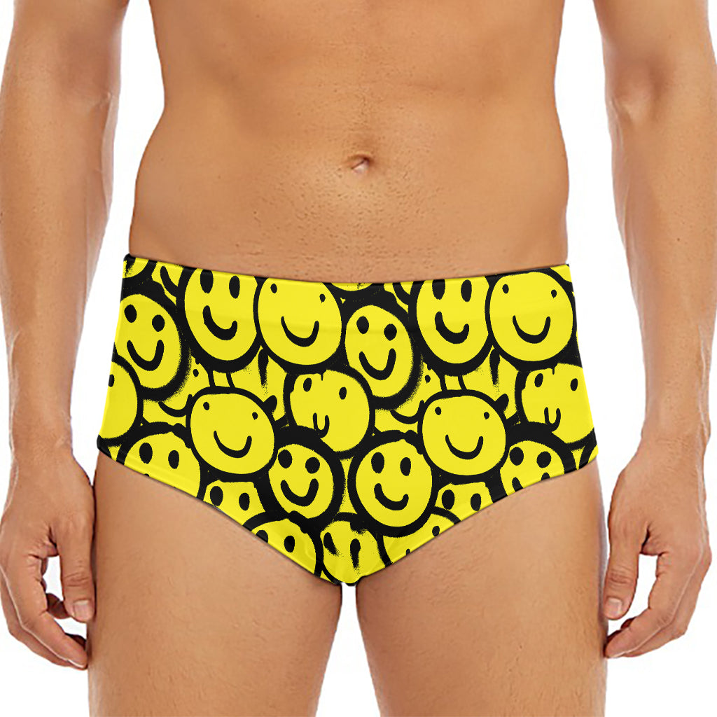 Graffiti Happy Emoji Pattern Print Men's Triangle Swim Briefs