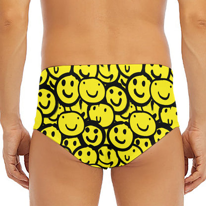 Graffiti Happy Emoji Pattern Print Men's Triangle Swim Briefs
