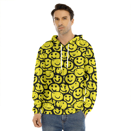 Graffiti Happy Emoji Pattern Print Men's Velvet Pullover Hoodie