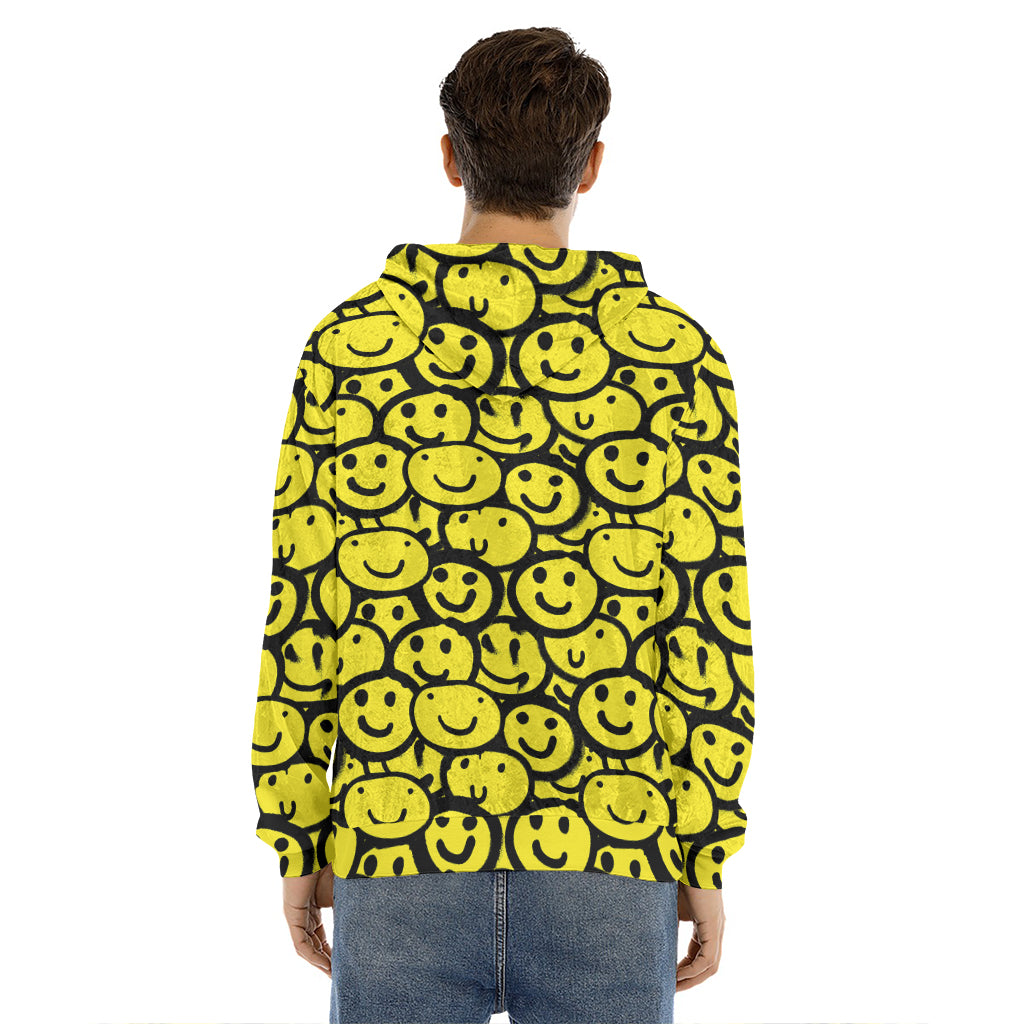 Graffiti Happy Emoji Pattern Print Men's Velvet Pullover Hoodie