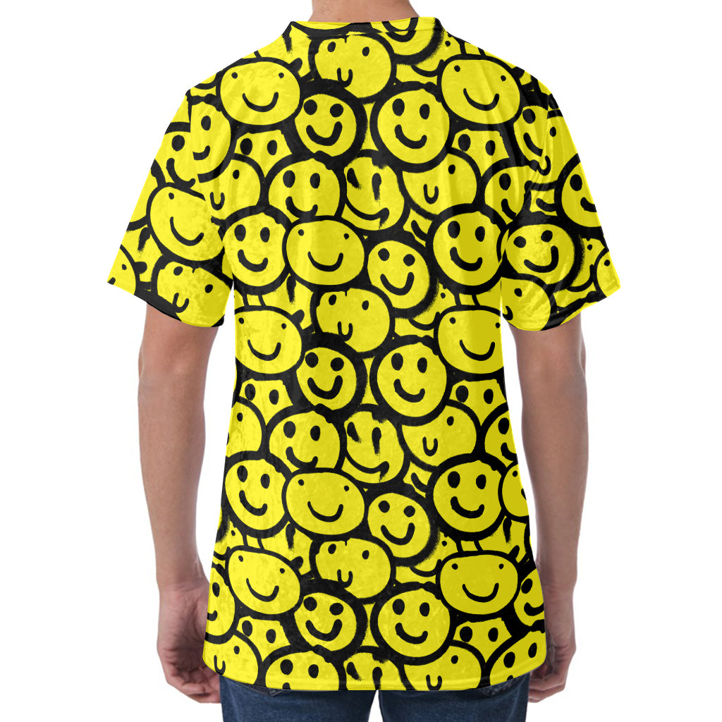Graffiti Happy Emoji Pattern Print Men's Velvet T-Shirt