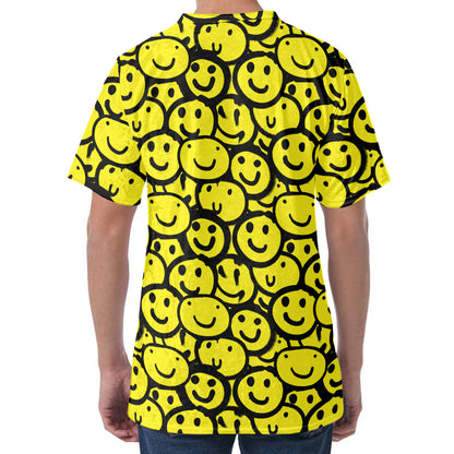 Graffiti Happy Emoji Pattern Print Men's Velvet T-Shirt