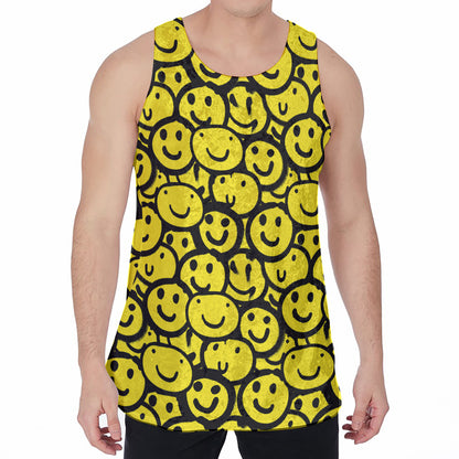 Graffiti Happy Emoji Pattern Print Men's Velvet Tank Top