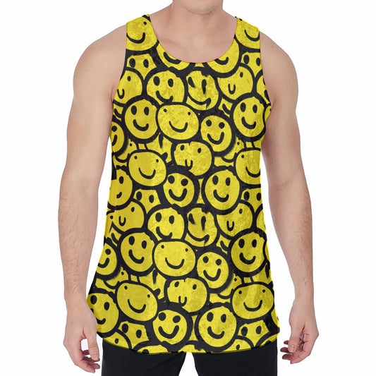 Graffiti Happy Emoji Pattern Print Men's Velvet Tank Top
