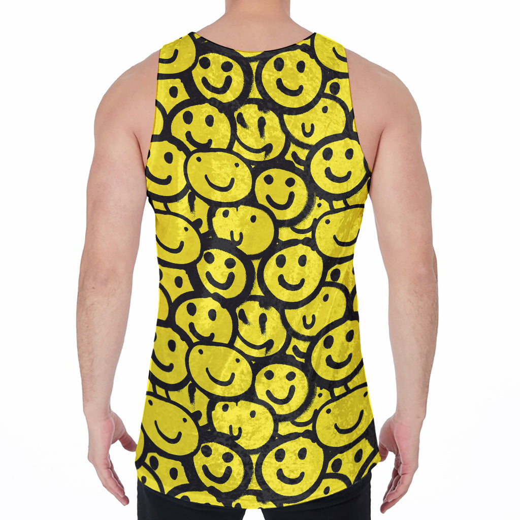 Graffiti Happy Emoji Pattern Print Men's Velvet Tank Top