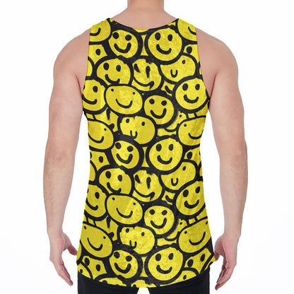 Graffiti Happy Emoji Pattern Print Men's Velvet Tank Top