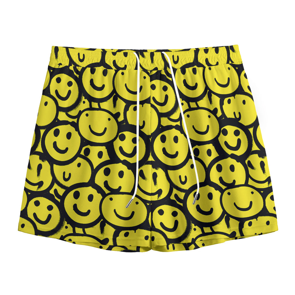 Graffiti Happy Emoji Pattern Print Mesh Shorts