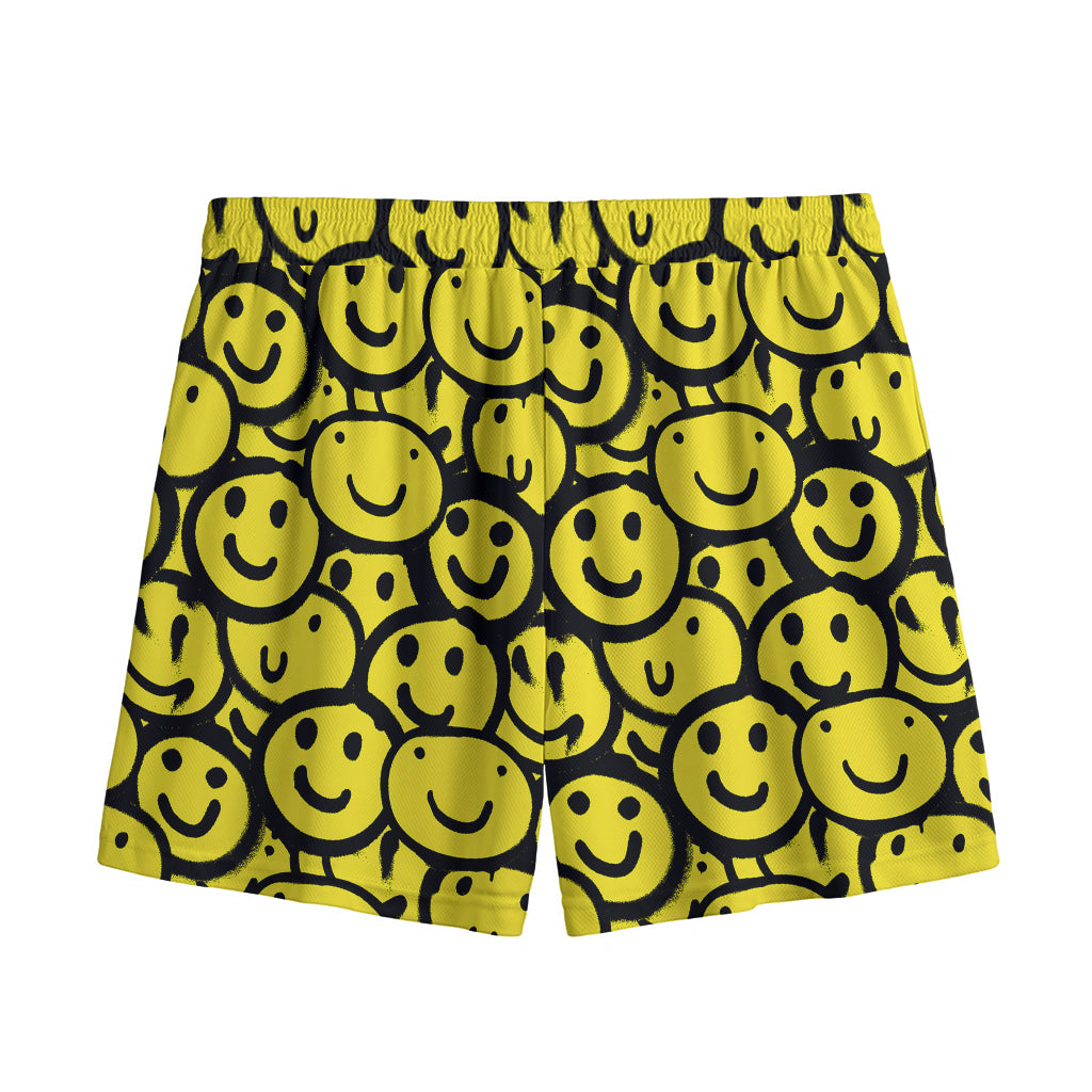 Graffiti Happy Emoji Pattern Print Mesh Shorts