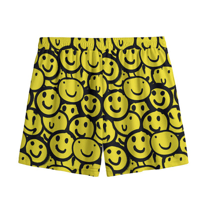 Graffiti Happy Emoji Pattern Print Mesh Shorts