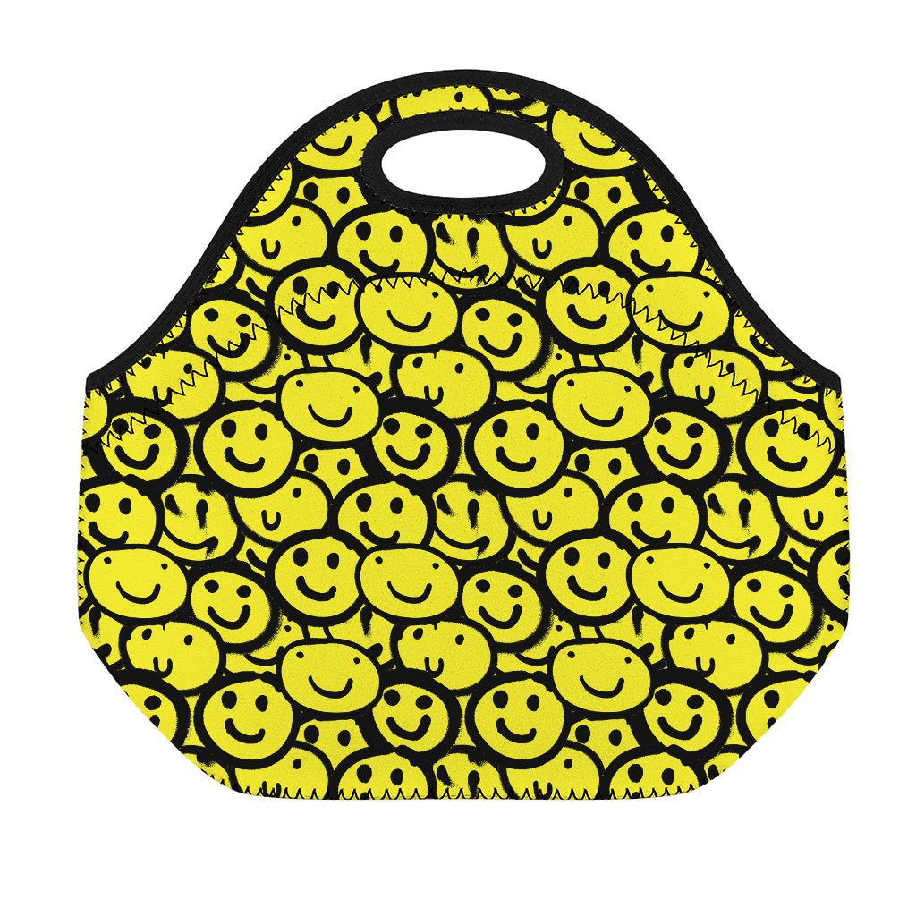 Graffiti Happy Emoji Pattern Print Neoprene Lunch Bag
