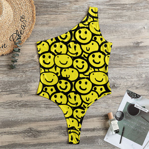 Graffiti Happy Emoji Pattern Print One Shoulder Bodysuit