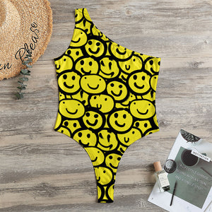 Graffiti Happy Emoji Pattern Print One Shoulder Bodysuit