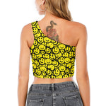 Graffiti Happy Emoji Pattern Print One Shoulder Crop Top