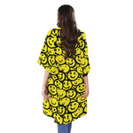 Graffiti Happy Emoji Pattern Print Open Front Beach Cover Up