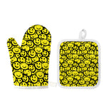 Graffiti Happy Emoji Pattern Print Oven Mitt And Pot Holder Set