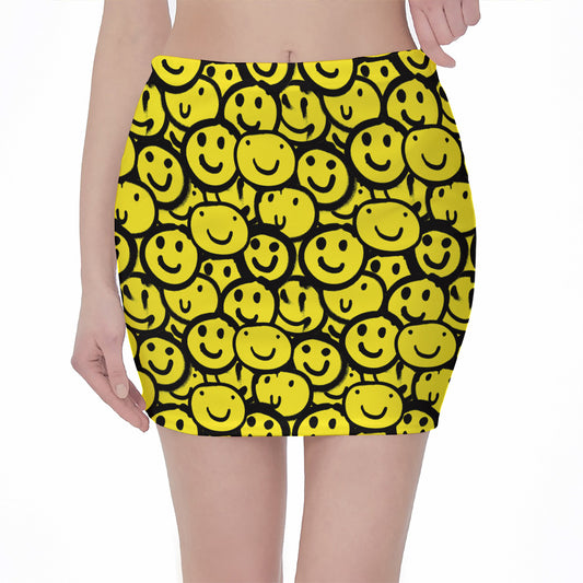 Graffiti Happy Emoji Pattern Print Pencil Mini Skirt
