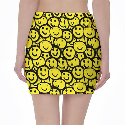 Graffiti Happy Emoji Pattern Print Pencil Mini Skirt