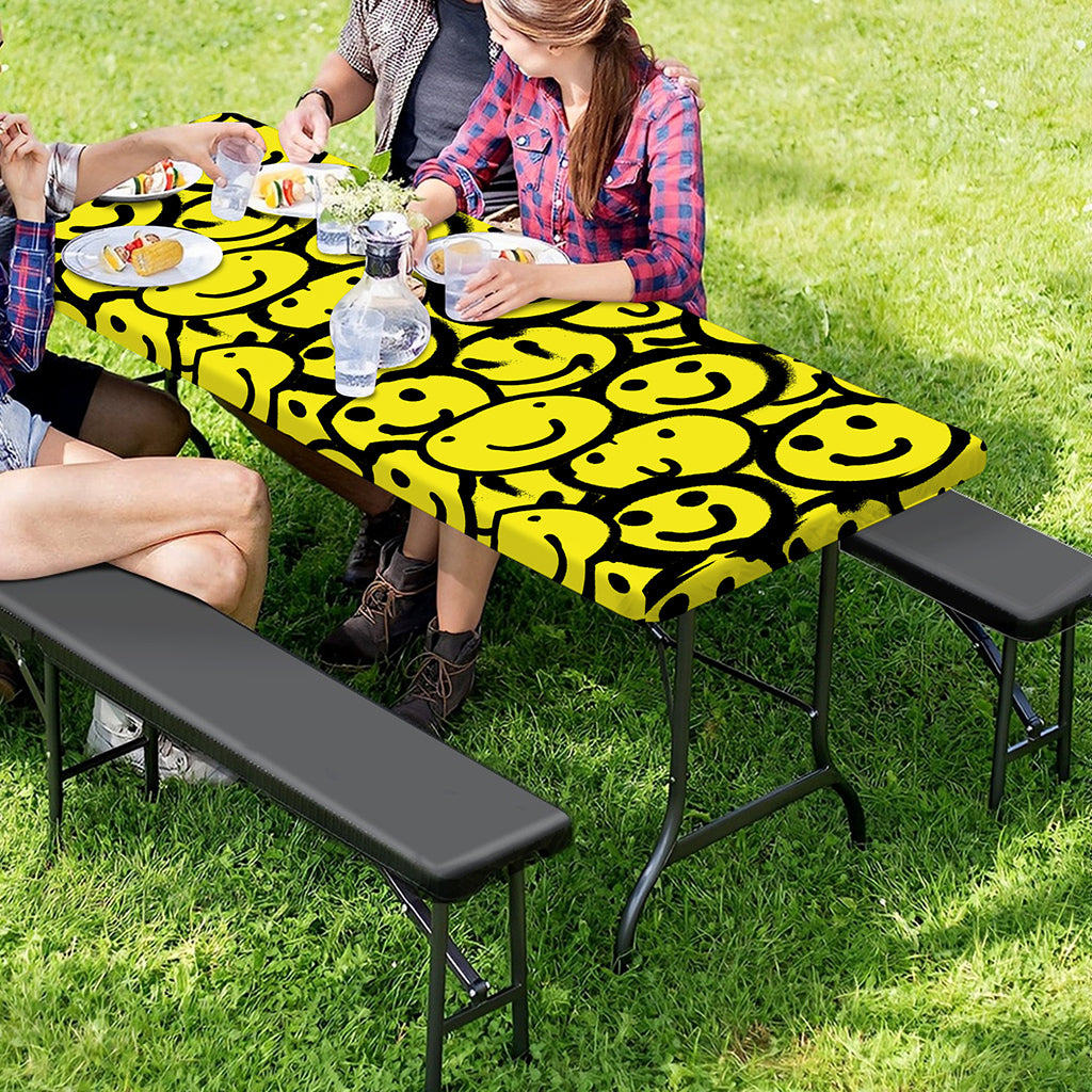 Graffiti Happy Emoji Pattern Print Picnic Table Cover