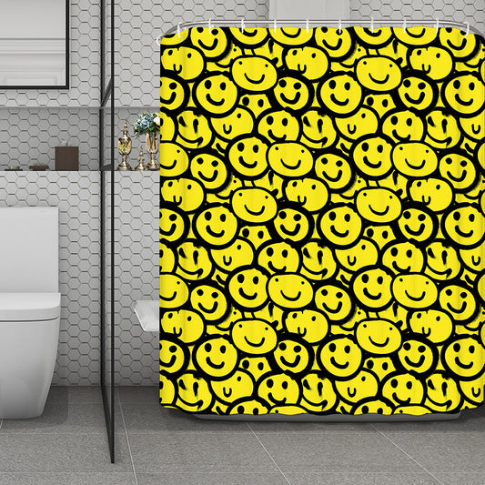 Graffiti Happy Emoji Pattern Print Polyester Shower Curtain