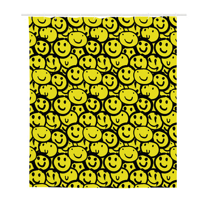 Graffiti Happy Emoji Pattern Print Polyester Shower Curtain