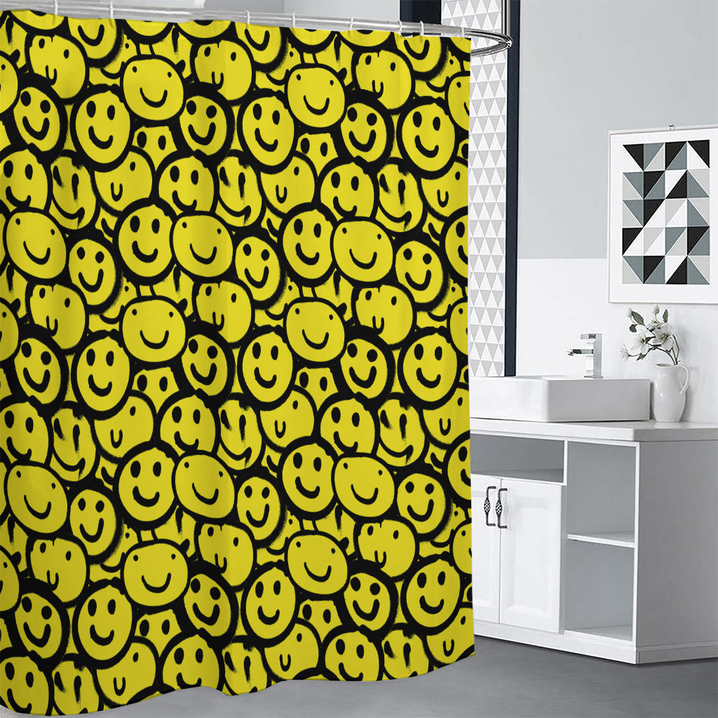 Graffiti Happy Emoji Pattern Print Premium Shower Curtain