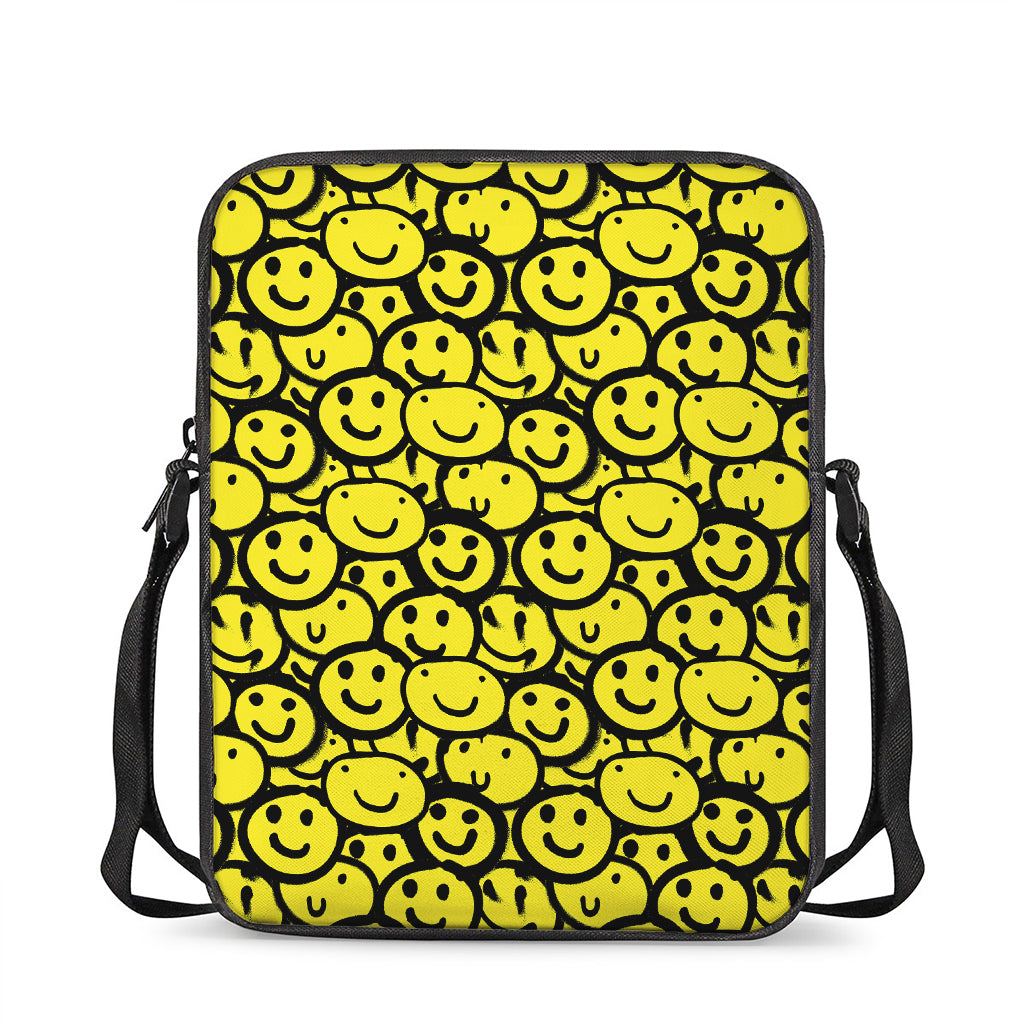 Graffiti Happy Emoji Pattern Print Rectangular Crossbody Bag