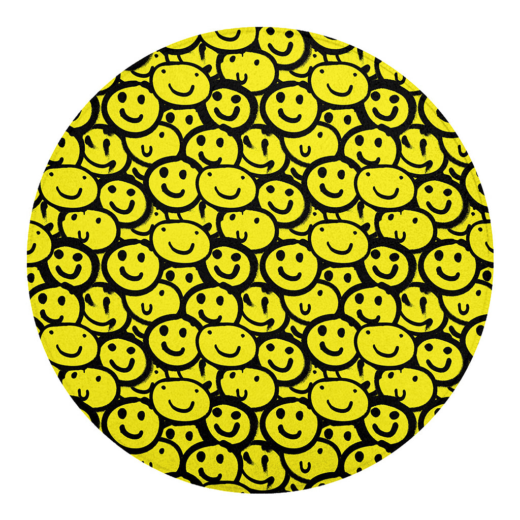 Graffiti Happy Emoji Pattern Print Round Blanket