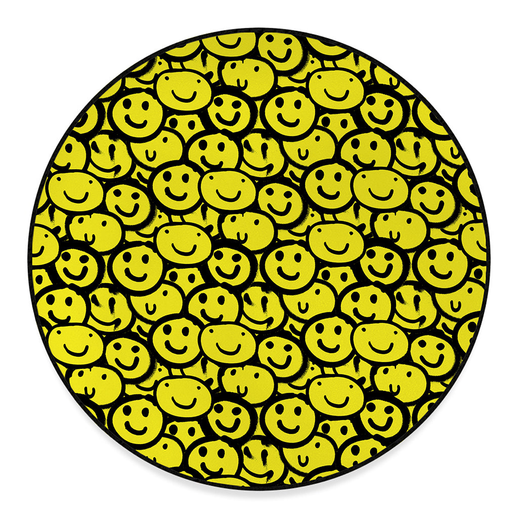 Graffiti Happy Emoji Pattern Print Round Floor Mat