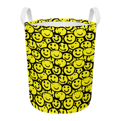 Graffiti Happy Emoji Pattern Print Round Laundry Basket