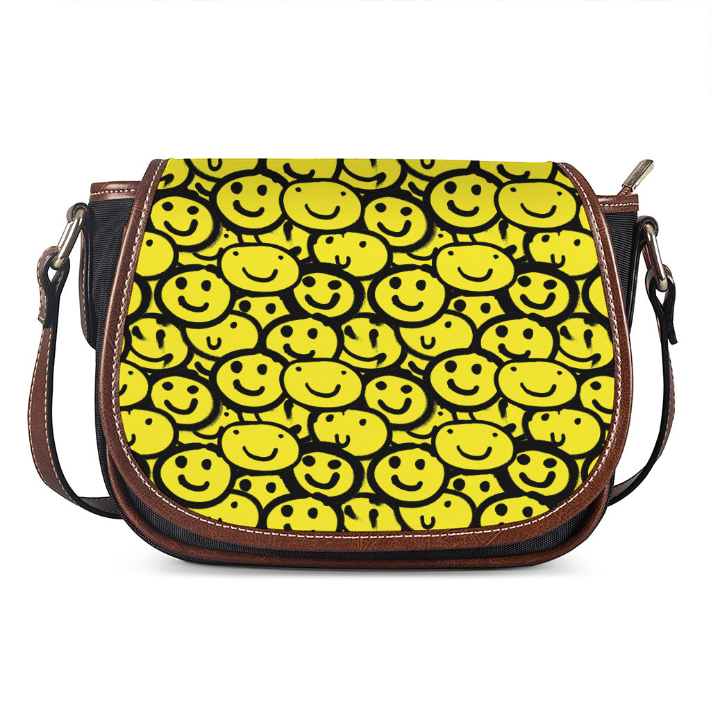 Graffiti Happy Emoji Pattern Print Saddle Bag