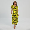 Graffiti Happy Emoji Pattern Print Short Sleeve Maxi Dress