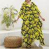 Graffiti Happy Emoji Pattern Print Silk V-Neck Kaftan Dress