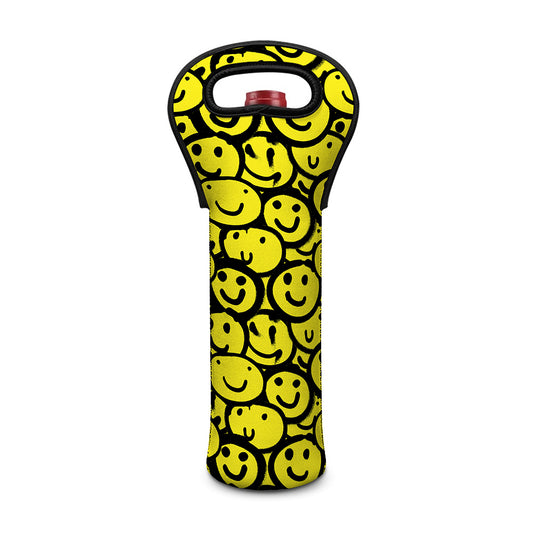 Graffiti Happy Emoji Pattern Print Single Neoprene Wine Tote