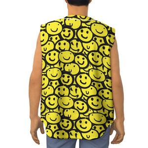 Graffiti Happy Emoji Pattern Print Sleeveless Baseball Jersey