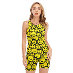 Graffiti Happy Emoji Pattern Print Sleeveless One Piece Swimsuit